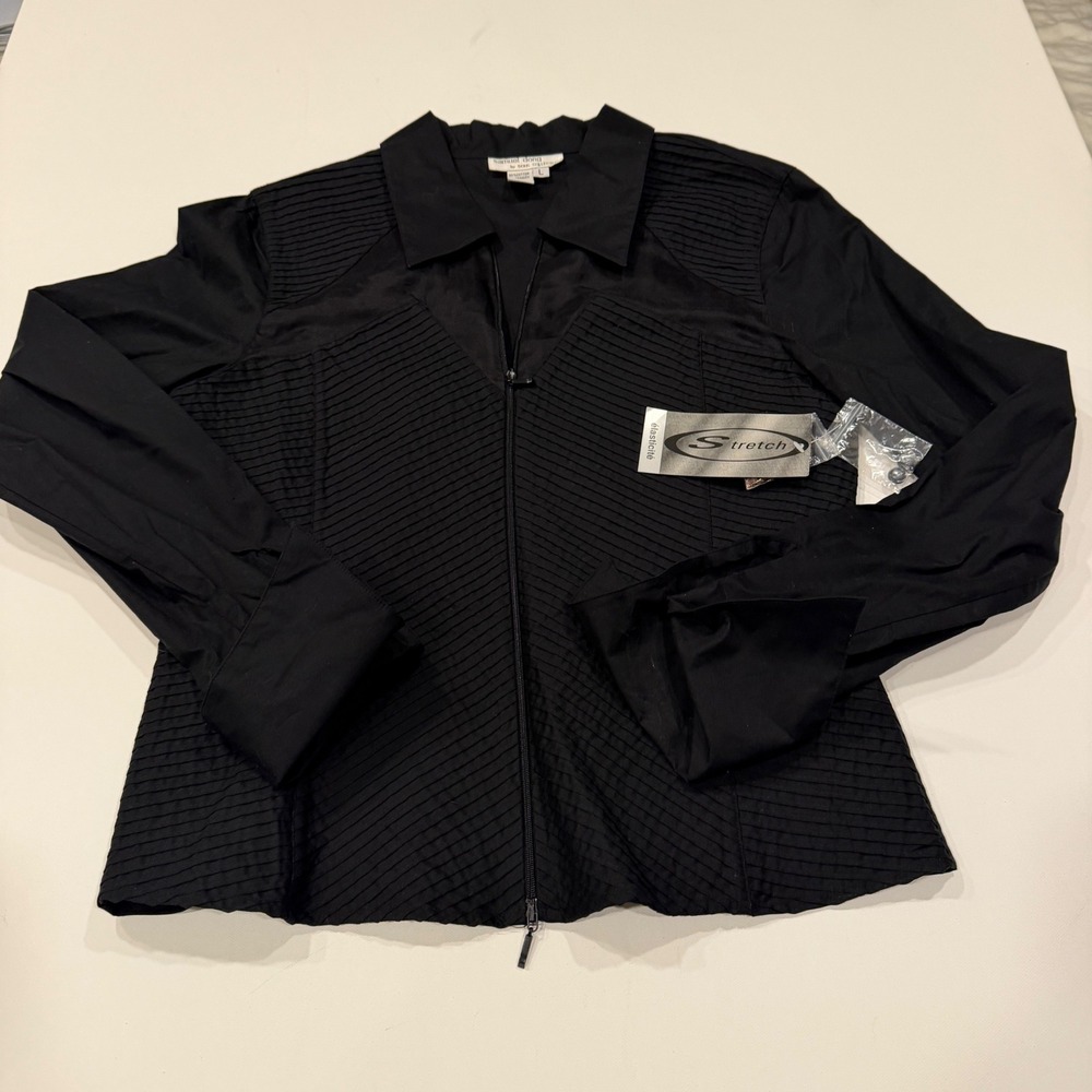 NWT Samuel Dong Women's L Black Pleated Zip Jacket Avant Garde Artwear